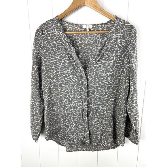 Joie Silk Animal Print Gray Button Down Work Shirt Size S - Picture 1 of 7